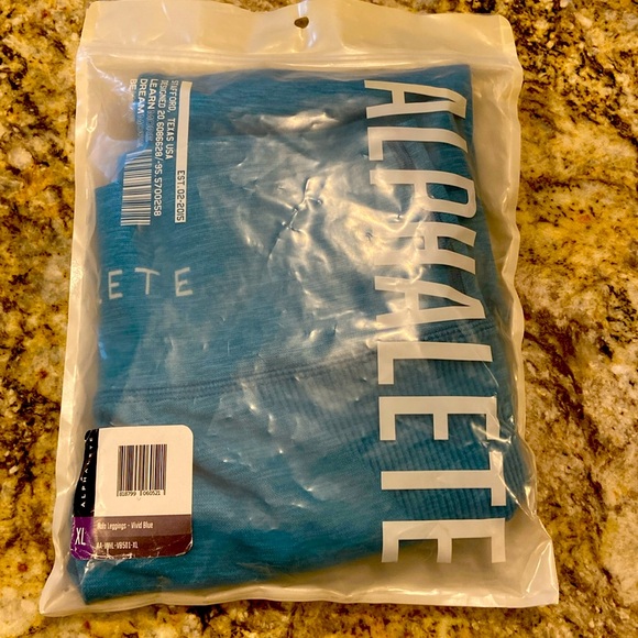 New, Alphalete Halo Leggings Vivid Blue XL Compression+ribbing High Waist - Picture 5 of 10